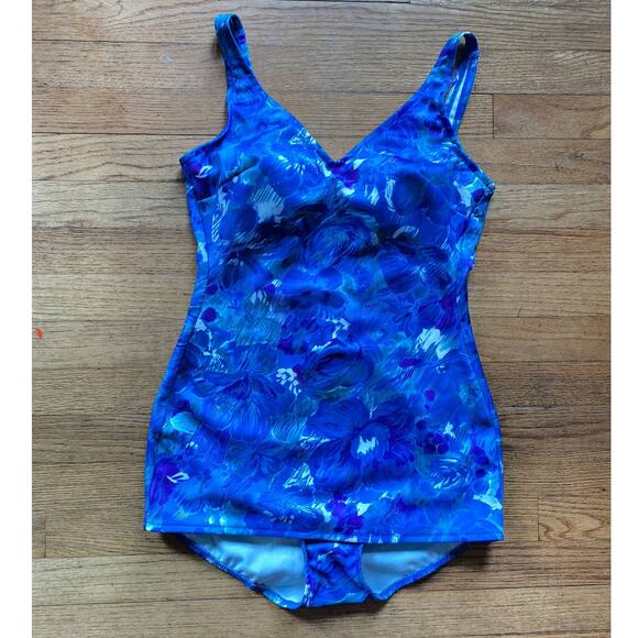 Vintage Robby Len One Piece Swim Suit Union Made USA 12 size us Blue - Picture 1 of 10